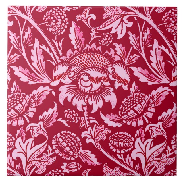 Carreau William Morris Sunflowers, Bourgogne et rose (Devant)