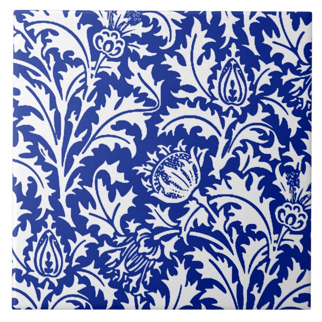 Carreau William Morris Thistle Damask White sur Cobalt Blu (Devant)