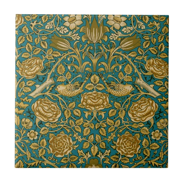 Carreau William Morris Tudor Rose Motif Bleu Golden (Devant)