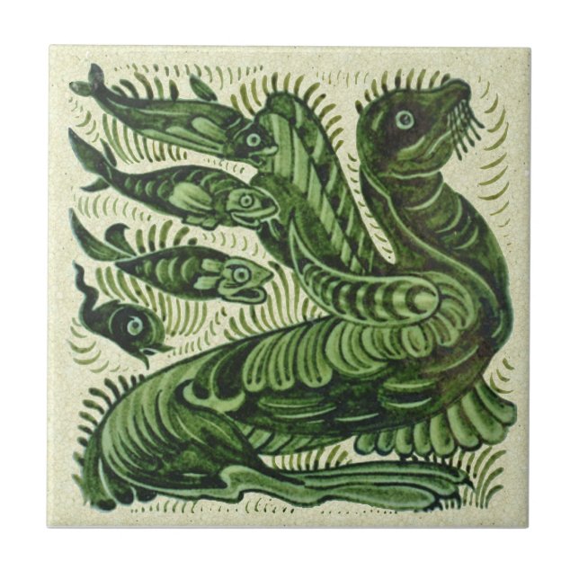 Carreau Willliam De Morgan Green Sea Lion Poisson Carrelag (Devant)