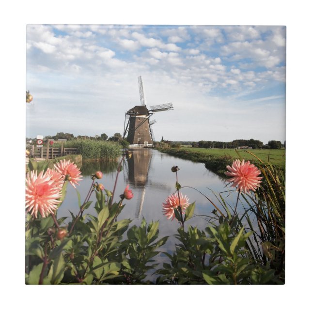 Carreau Windmill and flowers in Holland Photile (Devant)