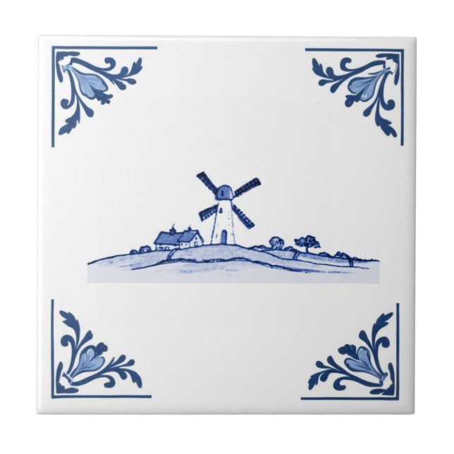 Carreau Windmill Delft Blue White Corners Pays-Bas (Devant)