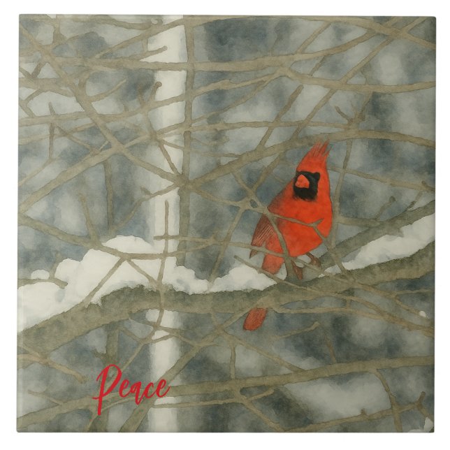 Carreau Winter Watercolor Cardinal (Devant)