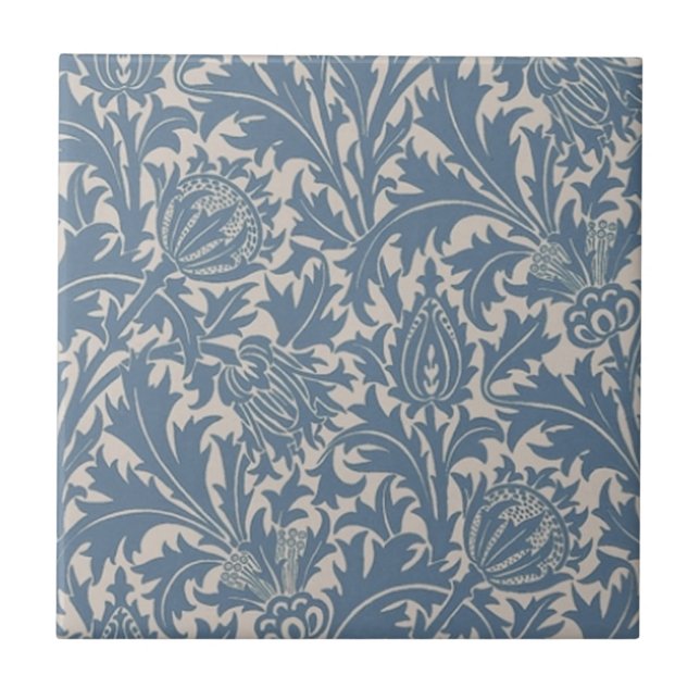 Carreau Wm Morris Arts & Crafts Blue Thistle Repro Tile (Devant)