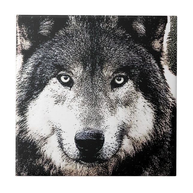 Carreau Wolf Eyes - Oeuvres d'art d'animaux sauvages noirs (Devant)