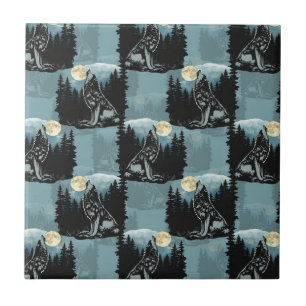 Carreau Wolf Howling À Moon Design Motif