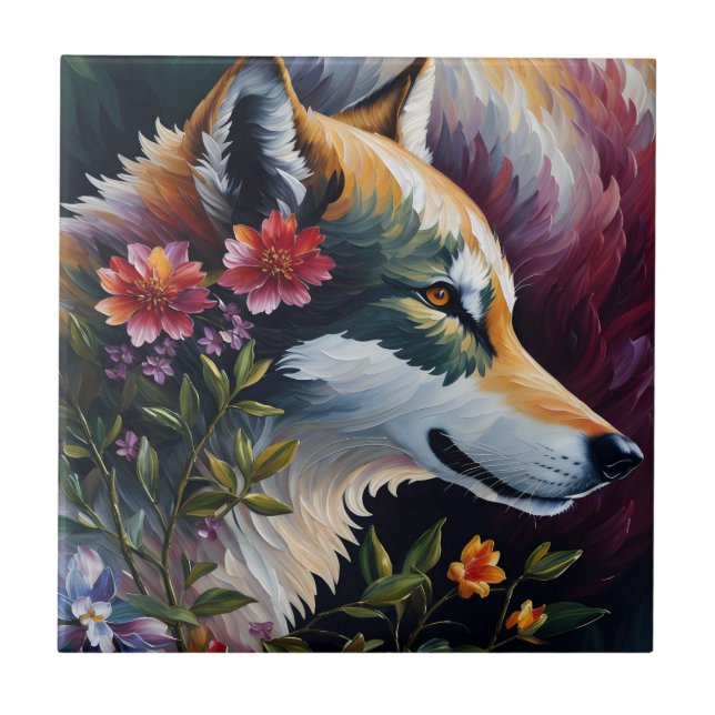 Carreau Wolf Portrait Floral Art (Devant)
