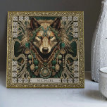Carreau Wolf Spirit Animal Carpetpunk Altarpiece Happycore<br><div class="desc">Entrez dans un univers intrigant où loups, ornements tribaux et tapis punk se fondent dans une symphonie esthétique sur notre tuile céramique personnalisable. Contre une toile de vert foncé, brun terreux, or lustré et profonde aquamarine, notre loup charismatique, orné de joyaux tribaux extravagants, respire l'esprit d'aventure et de joie. Plongez-vous...</div>