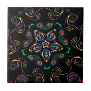 Carreau Wonderland fou kitty géométrique noir émeraude