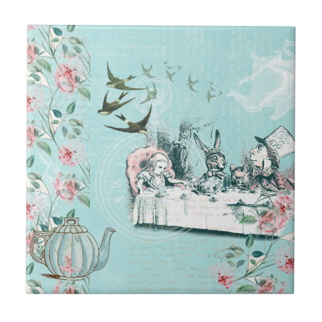 Carreau Wonderland Tea Party Aqua Pink Ceramic Tile (Devant)