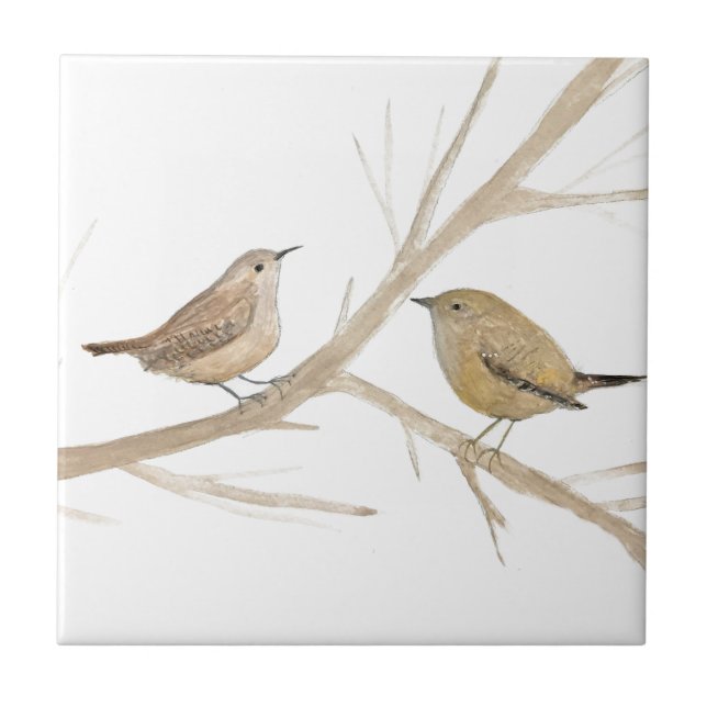 Carreau Wren Bird Faune Aquarelle Art Cute (Devant)