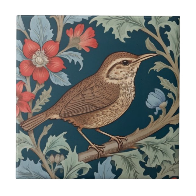 Carreau Wren William Morris style Face droite à l'oiseau (Devant)