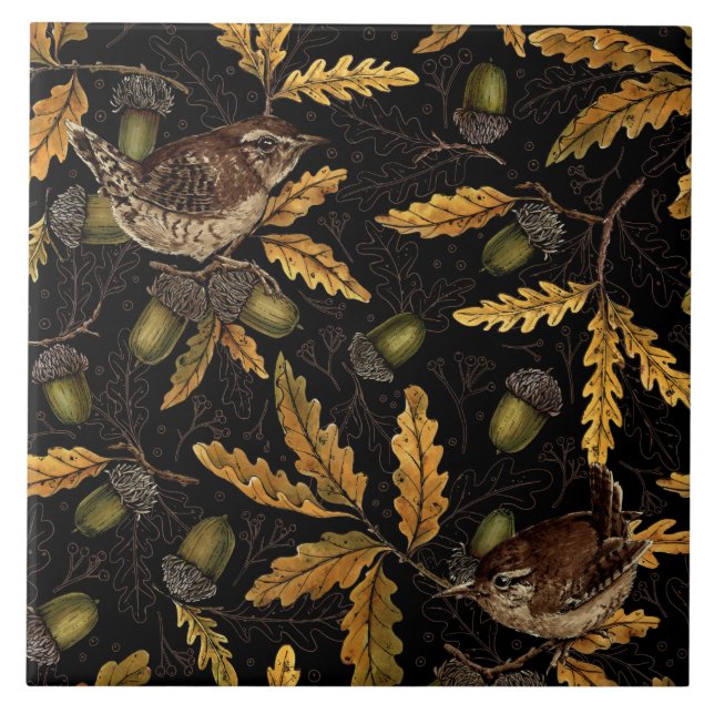Carreau Wrens et cors sur noir (Devant)