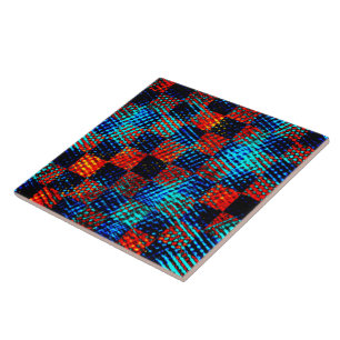 Carreau Xadrez laranja, azul, faux sujo ou manchado.