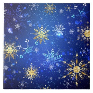 Carreau XMAS Blue Background with Golden Snowflakes