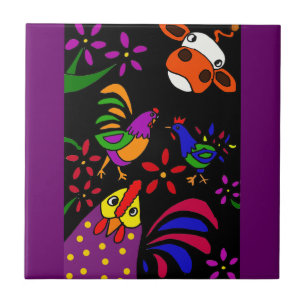 Carreau XX animaux de ferme d'art populaire