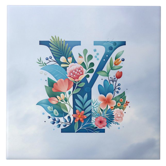 Carreau Y monogramme beau design floral (Devant)