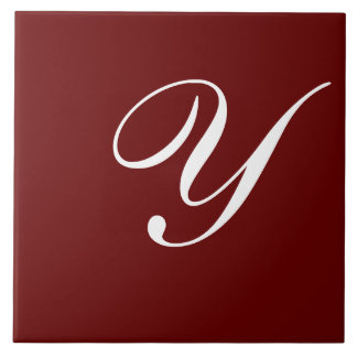 Carreau Y Monogramme initial blanc sur rouge foncé