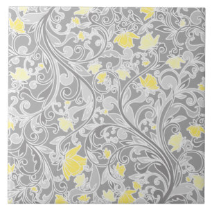 Carreau Yellow and Gray Swirly Floral