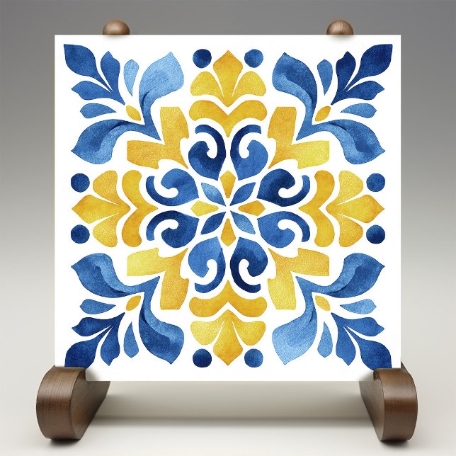 Carreau Yellow Fleur-de-Lis Azulejo Print (Créateur téléchargé)
