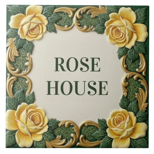 Carreau Yellow Rose Floral Custom House Name Sign Plaque (Devant)