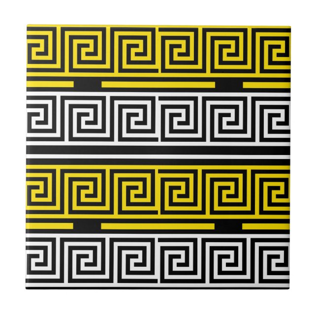 Carreau Yellow White Black Greek Key Fret Pattern Design  (Devant)