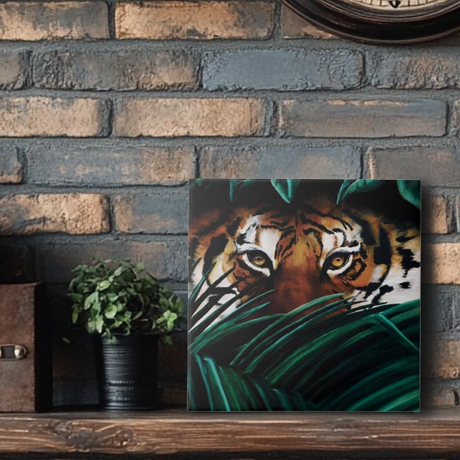 Carreau Yeux de Tigre de la Jungle Verte Intense Faune Feu (Créateur téléchargé)
