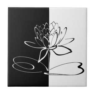 Carreau Yin Yang Fleur de Lotus Noir et Blanc