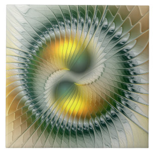 Carreau Yin Yang Vert Jaune Abstrait Fractal Coloré
