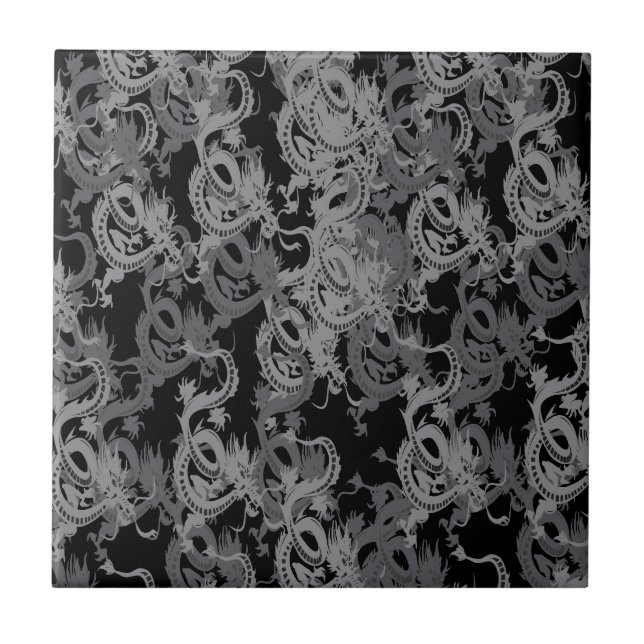 Carreau Ying Yang Gray Dragons (Devant)