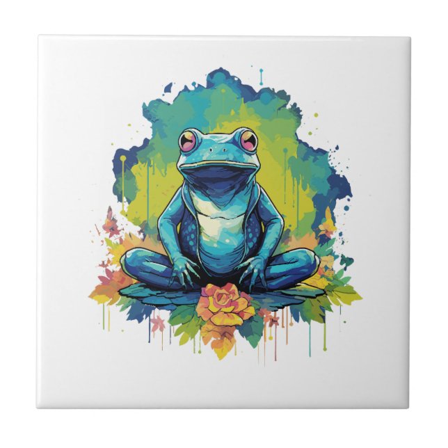 Carreau Yoga Frog Aquarelle (Devant)