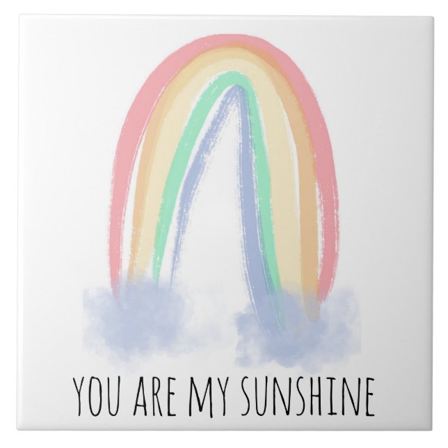 Carreau You are my sunshine watercolor painted rainbow (Devant)