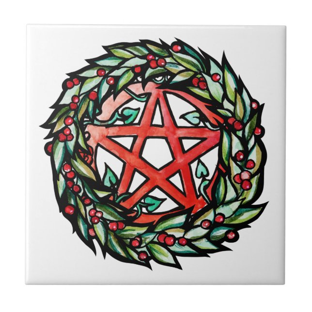Carreau Yule Wreath Pentacle Pagan Pentagram Holiday (Devant)