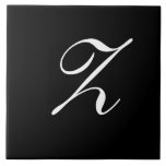 Carreau Z Monogramme initial blanc sur noir<br><div class="desc">Lettre blanche classique Monogramme sur Arrière - plan noir, Z.</div>