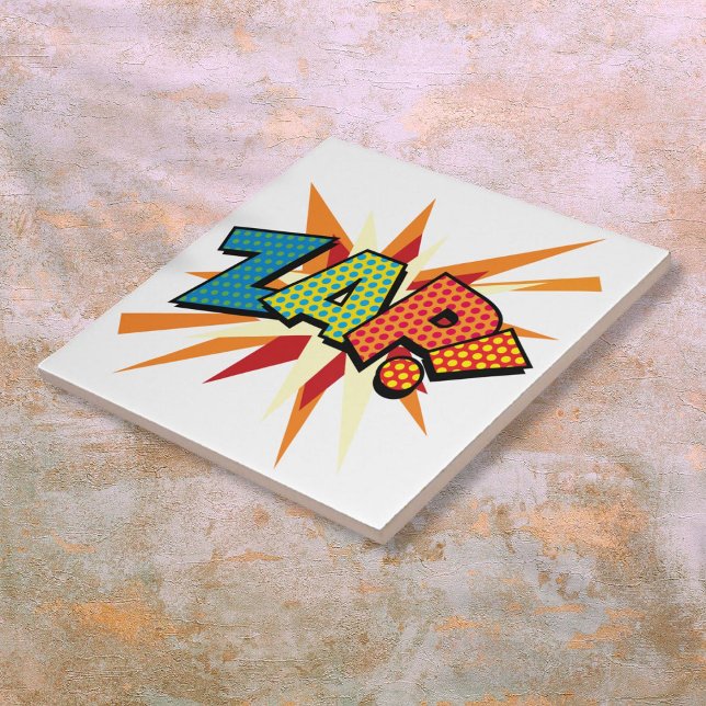 Carreau ZAP Amusement Rétro Bande Dessinée Pop Art (ZAP Fun Retro Comic Book Pop Art Ceramic Tile)