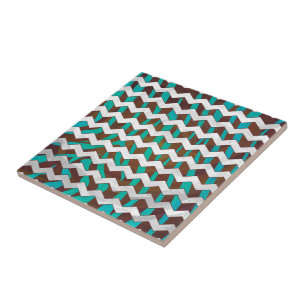 Carreau Zebra Chevron Impression Brown et Turquoise