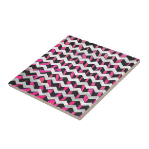 Carreau Zebra Chevron noir et rose chaud