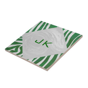 Carreau Zebra Monogramme Vert et Blanc Impression