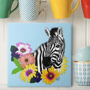 Carreau Zèbre Bleu Coloré Daisy Floral Faune