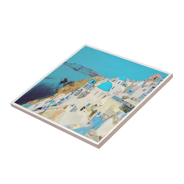 Carreau zGR013 SANTORINI - vue, Grèce, (Côté)