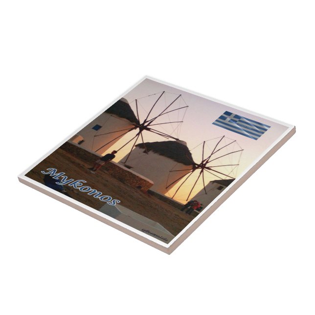 Carreau zGR110 MYKONOS, Windmills, Grèce, (Côté)