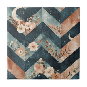 Carreau Zigzag Floral Artistique avec Symboles Lunaires