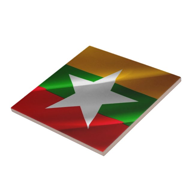 Carreau zMM002 brandissant le DRAPEAU birman Myanmar, (Côté)