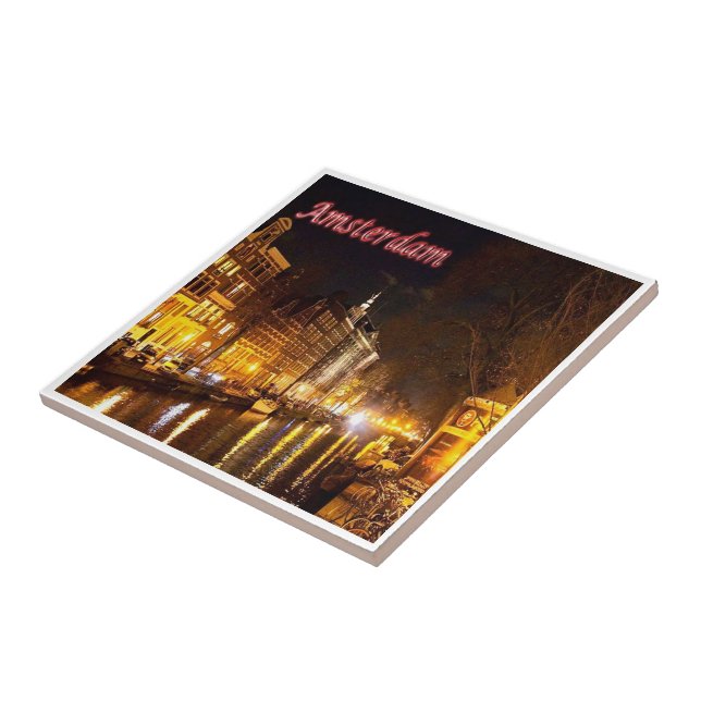 Carreau zNL018 AMSTERDAM nuit paysage, Hollande, (Côté)