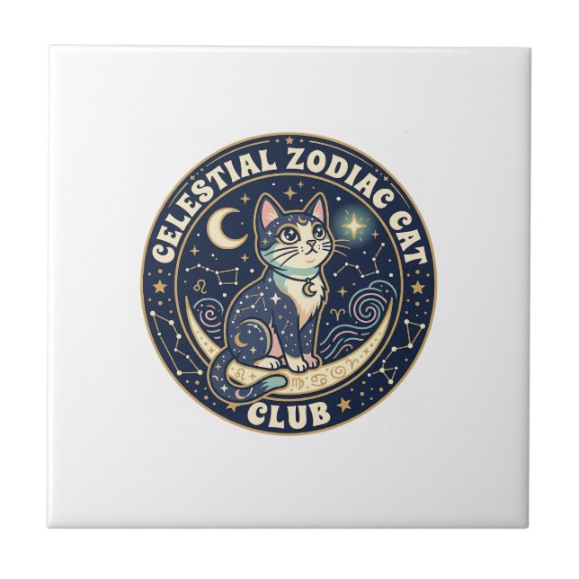 Carreau Zodiaque céleste Chat Mignon T-Shirt Design - Cel (Devant)