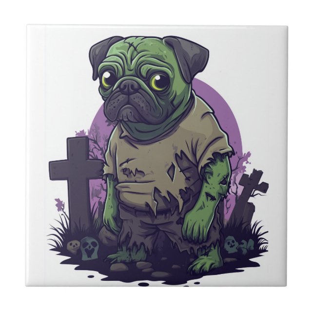 Carreau Zombie Pug � Undead Funny Halloween Dog (Devant)