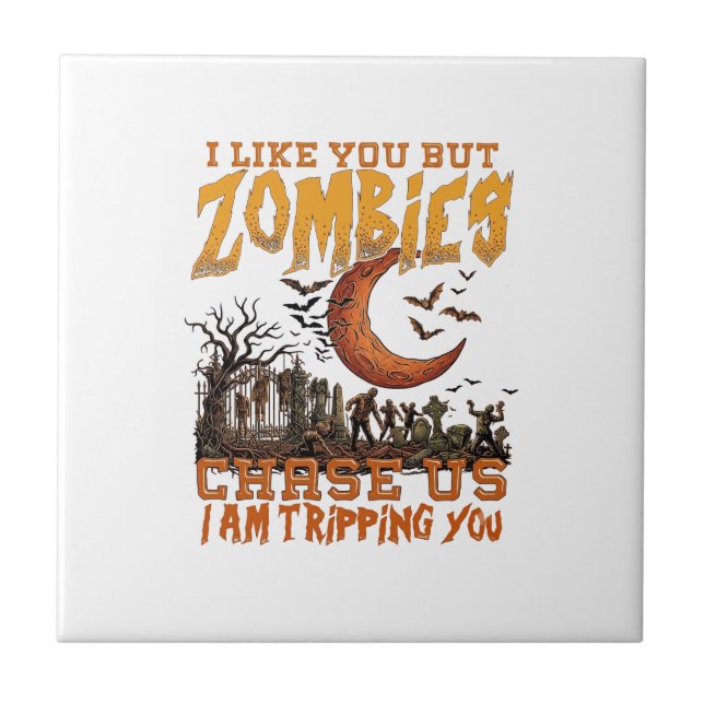 Carreau Zombies nous poursuivent Halloween Cimetière Crois (Devant)