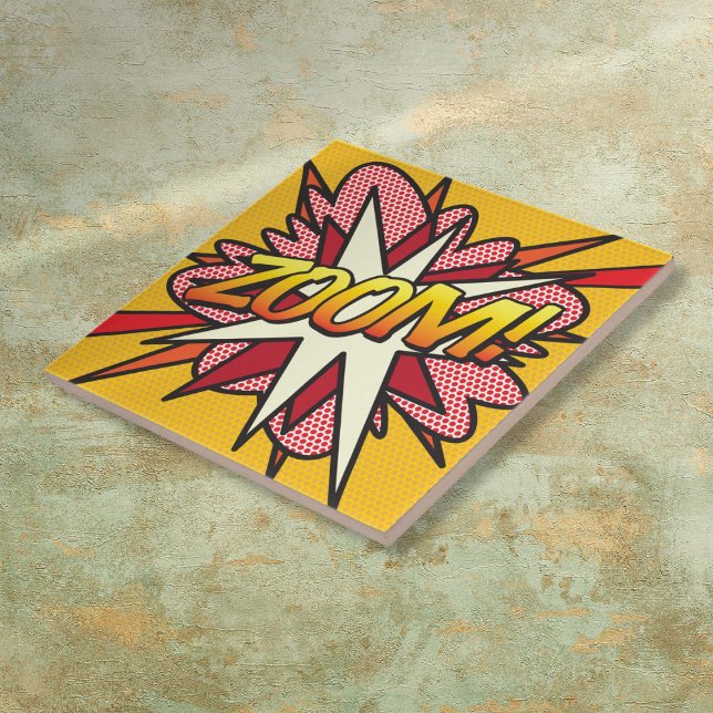 Carreau ZOOM Amusement Bande Dessinée Rétro Art Pop (ZOOM Fun Retro Comic Book Pop Art Tile)