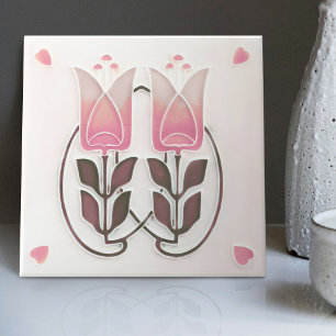 Carreaux Art Nouveau Vintage Tulipes & Cœurs Gibbo