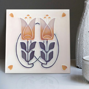 Carreaux Art Nouveau Vintage Tulipes & Cœurs Gibbo